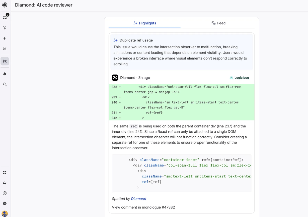 screenshot of diamond comment