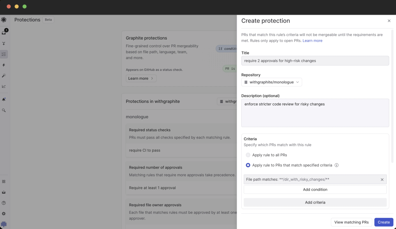 screenshot of adding a protection