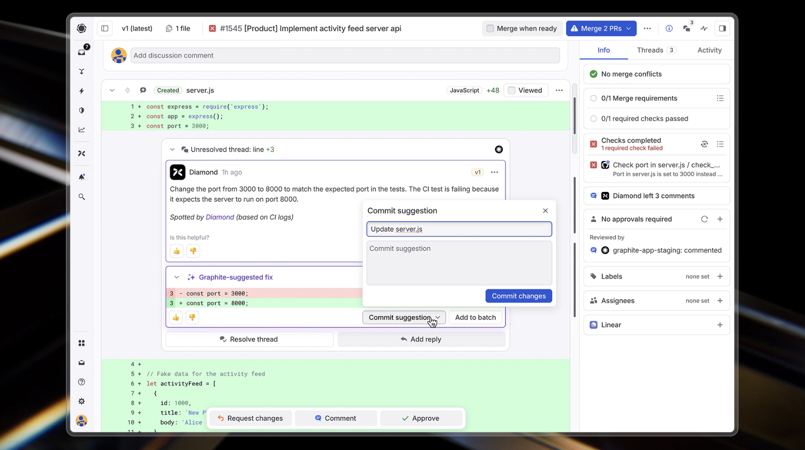 screenshot of Diamond comment