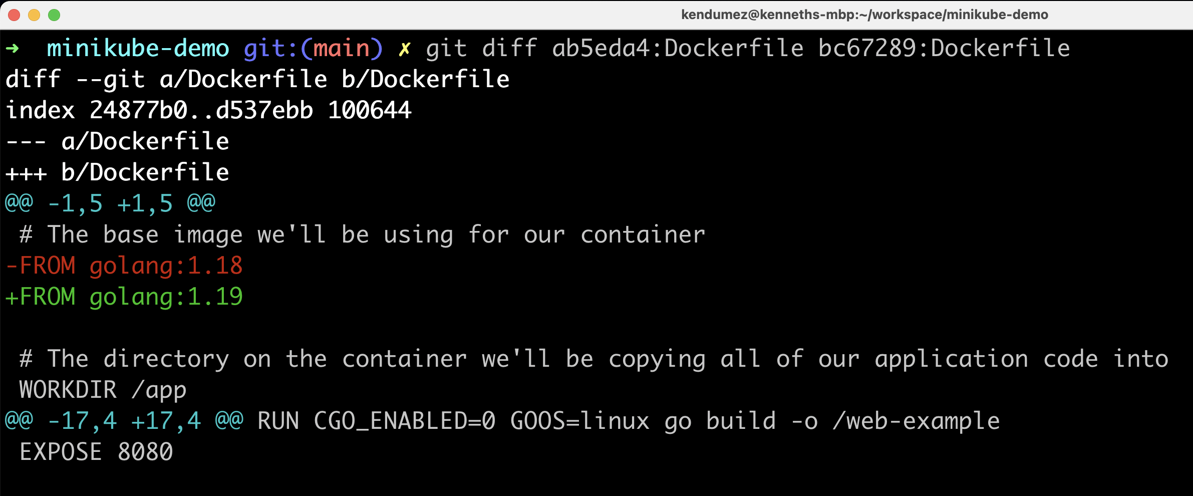 git diff across files and commits