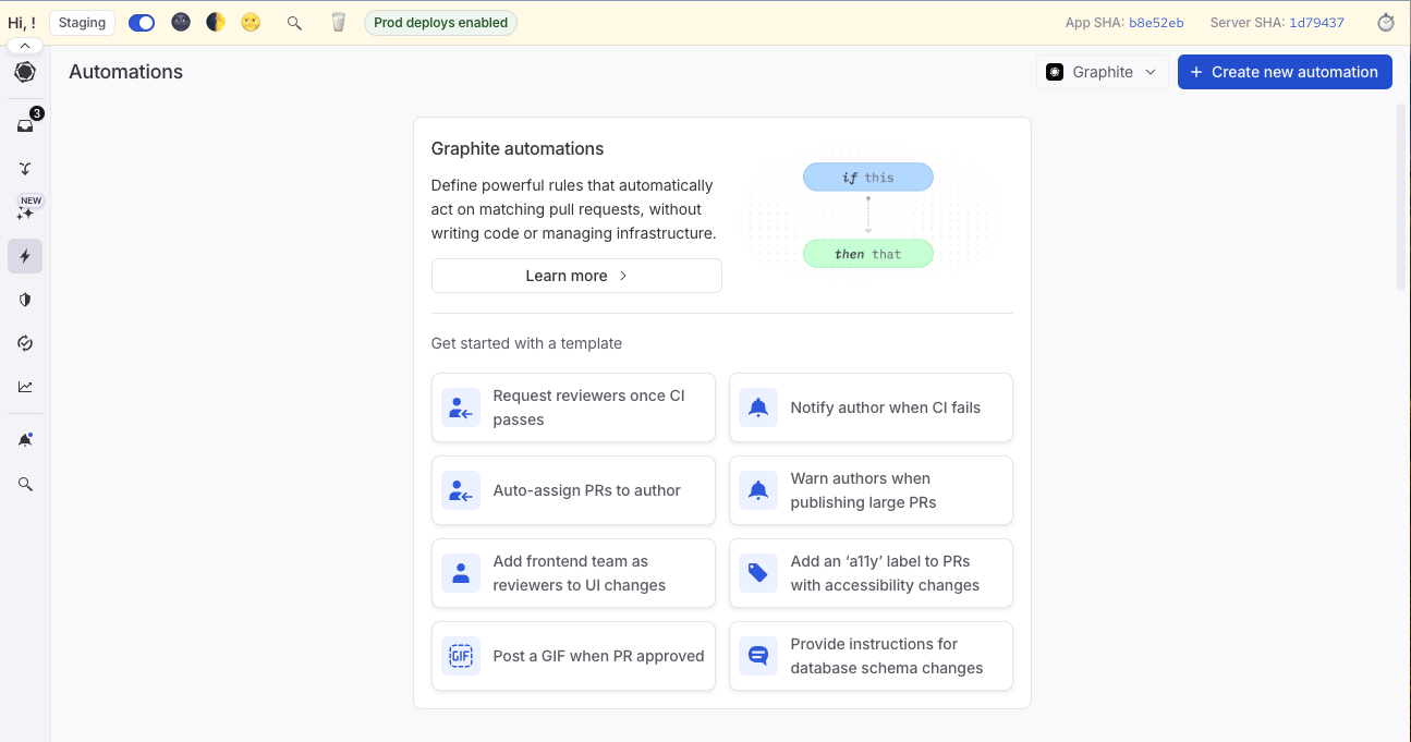 screenshot of setting up automations