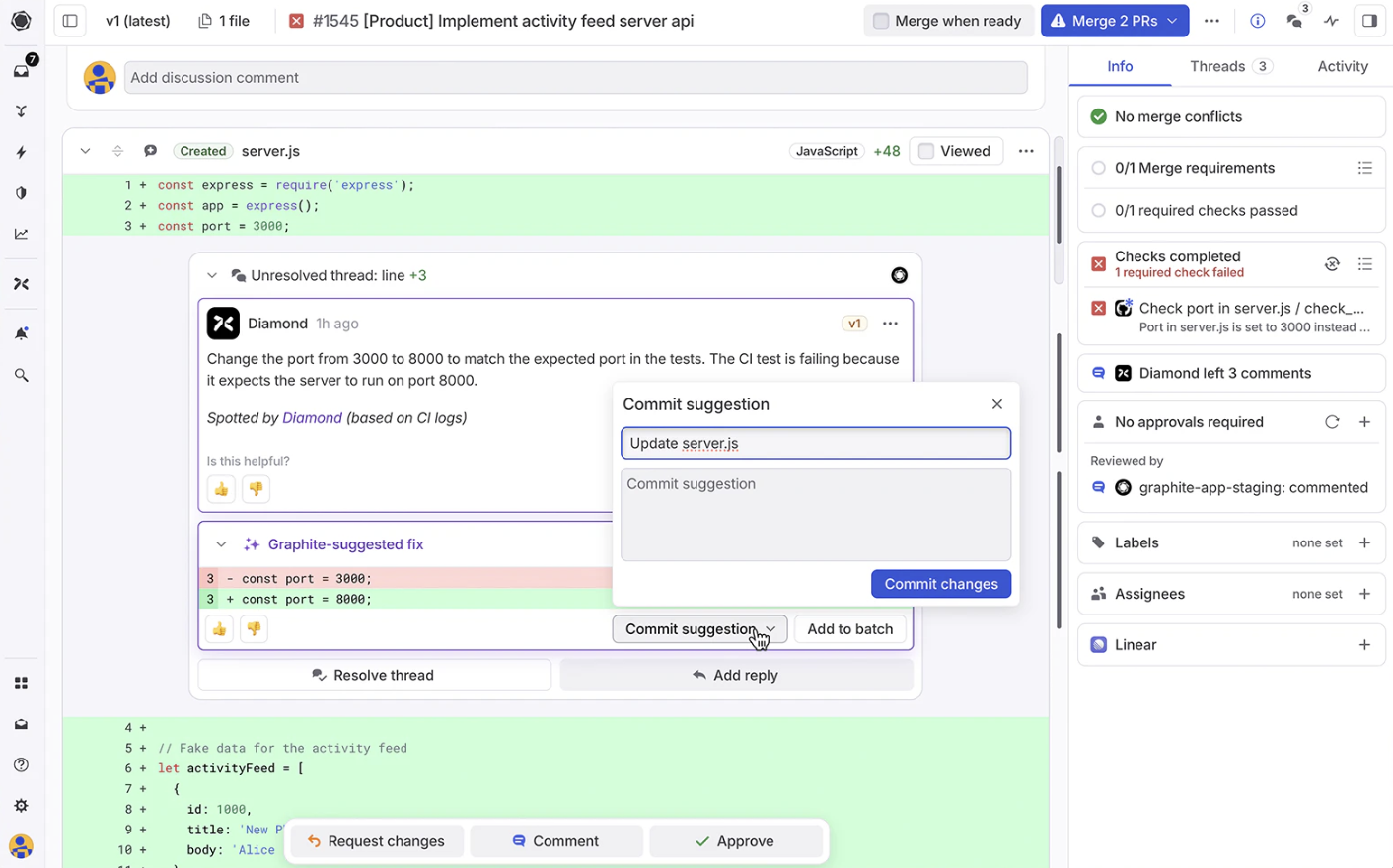 screenshot of Diamond comment