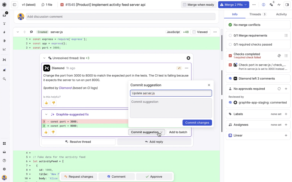 screenshot of Diamond comment