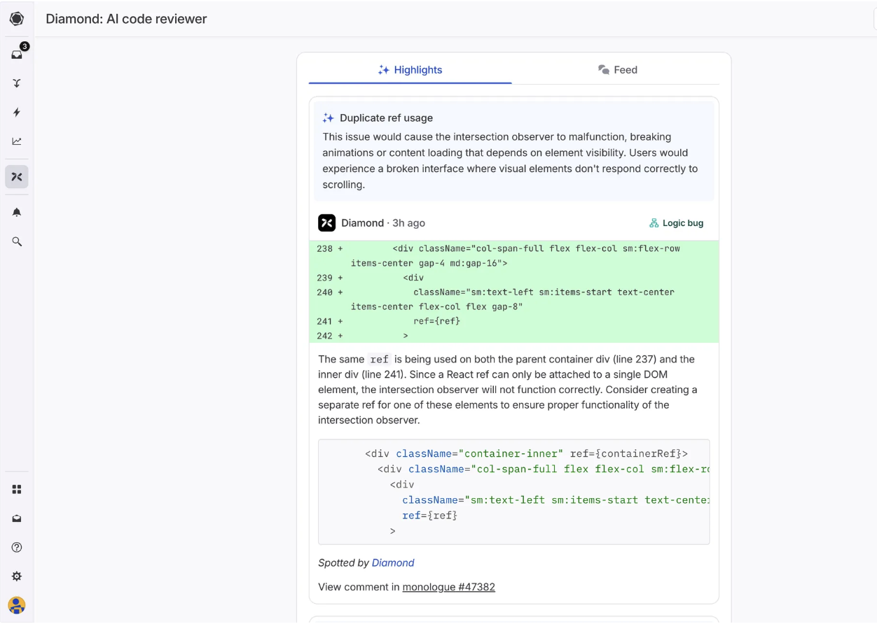 screenshot of diamond comment