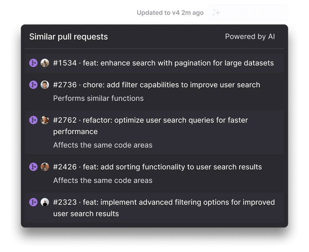 An image of Graphite Reviewer's feature that shows past PRs most similar to yours